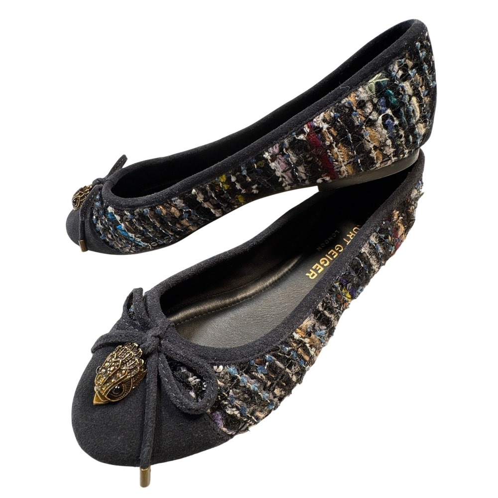 Kurt Geiger London Tweed Eagle Head Ballet Flats Multi Color Black Size 36